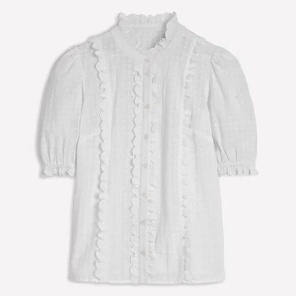 Boden Feminine Cotton Blouse Eyelet Embroidery Cottagecore Prairie in White 12 - Picture 1 of 14